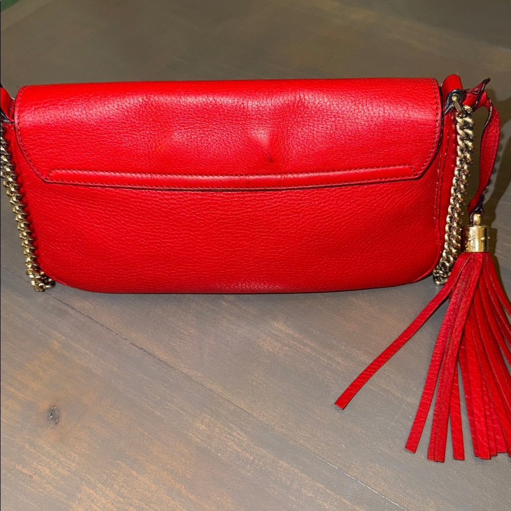 Gucci Scarlet Leather OTS Bag with Gold Chain - Picture 8 of 17